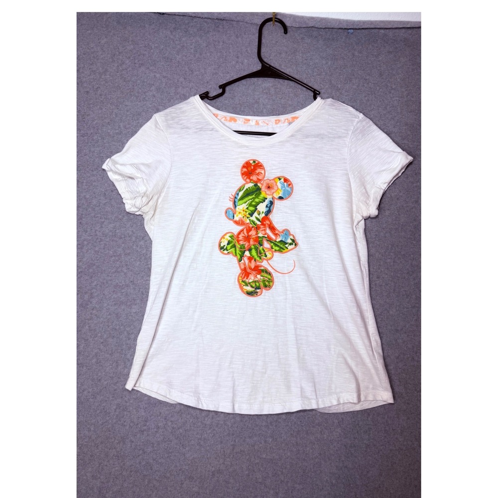 Tommy Bahama Disney T Shirt Womens Small Mickey Mouse Tropical Floral White Tee